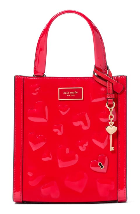 key to my heart embossed patent leather tote