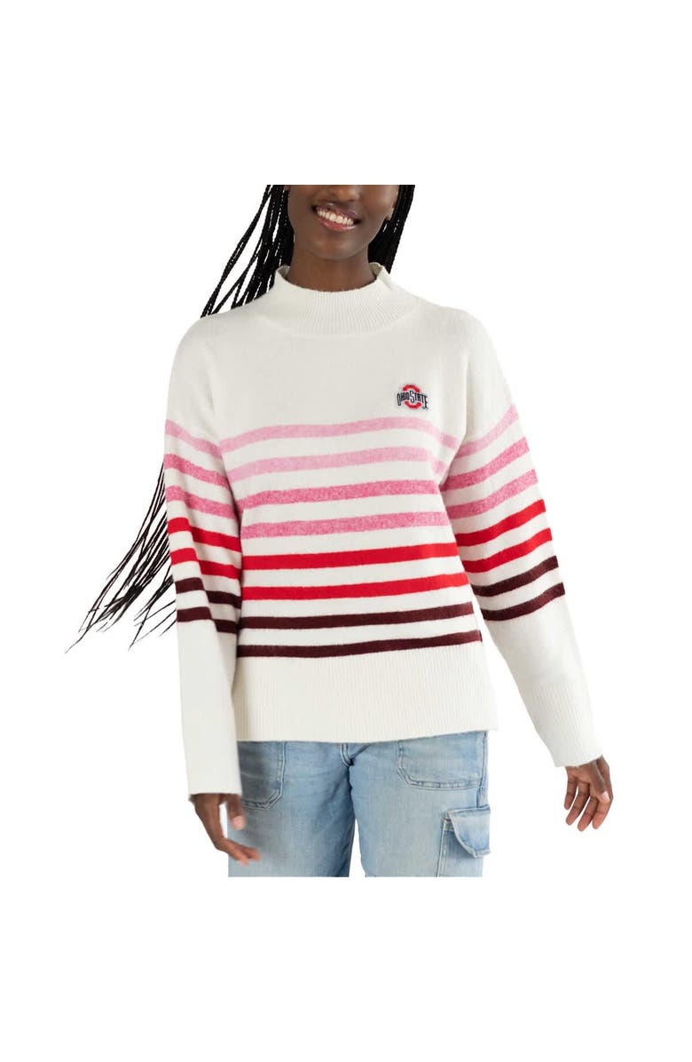 LUSSO Women's Lusso White Ohio State Buckeyes Simone Striple Mock Neck Oversized Pullover Sweater, Alternate, color, White