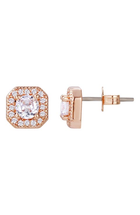 Cubic Zirconia Halo Stud Earrings