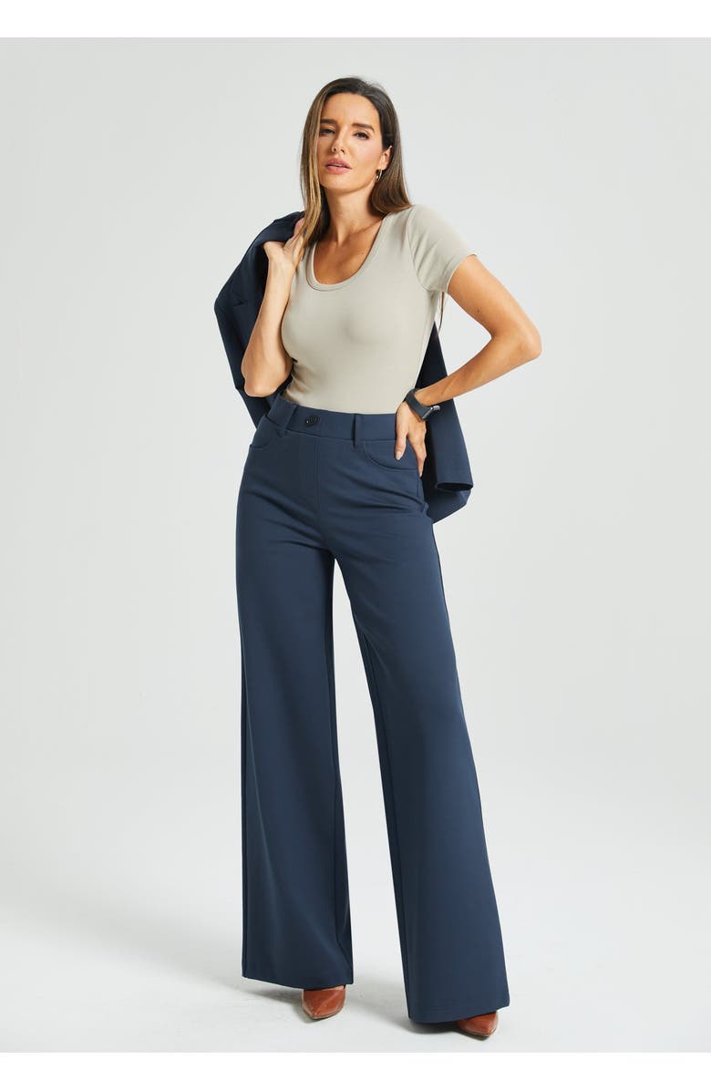 Betabrand 7-Pocket DPYP Dress Pant Yoga Pant | Wide, Alternate, color, Navy