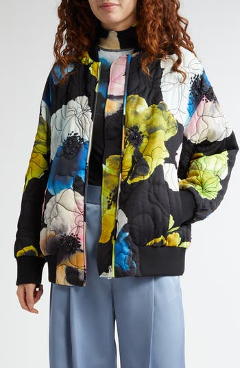 Stine Goya Quilted Bomber Jacket In Watercolor Bloom In Watercolor Bloom