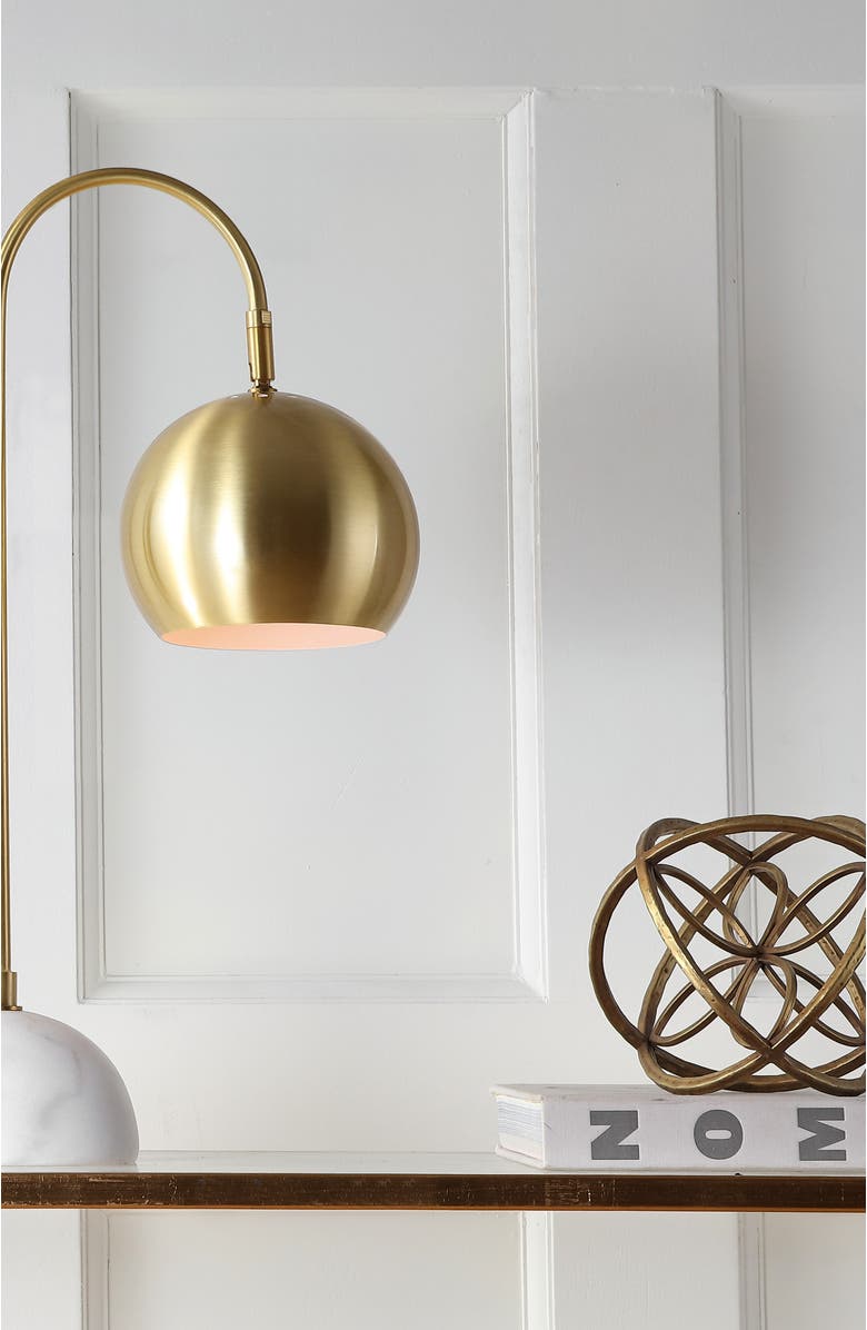 JONATHAN Y Stephen Metal/Marble LED Table Lamp, Alternate, color, Brass Gold/White