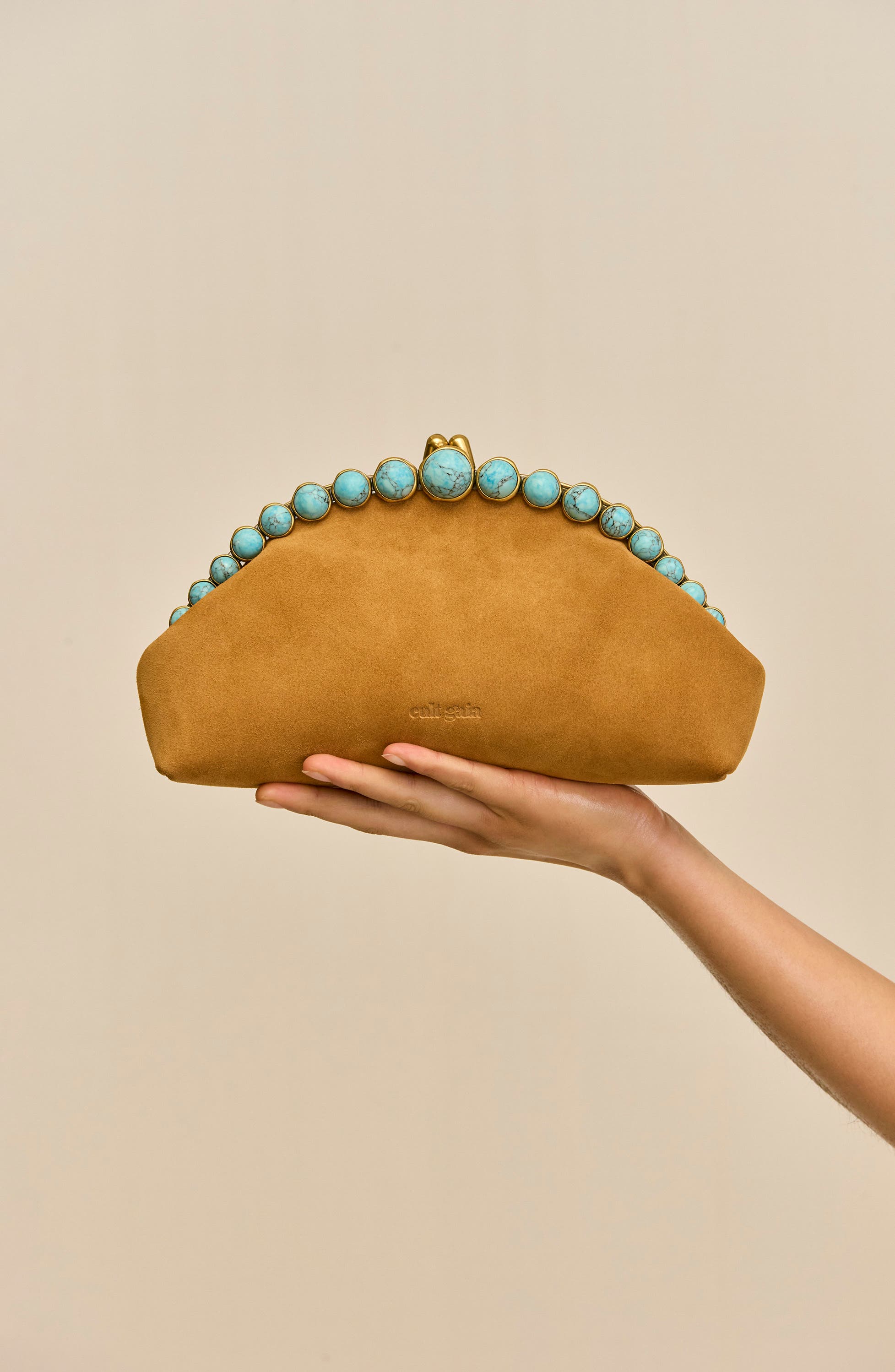 Cult Gaia Una Suede Frame Clutch, Alternate, color, Toasted Caramel