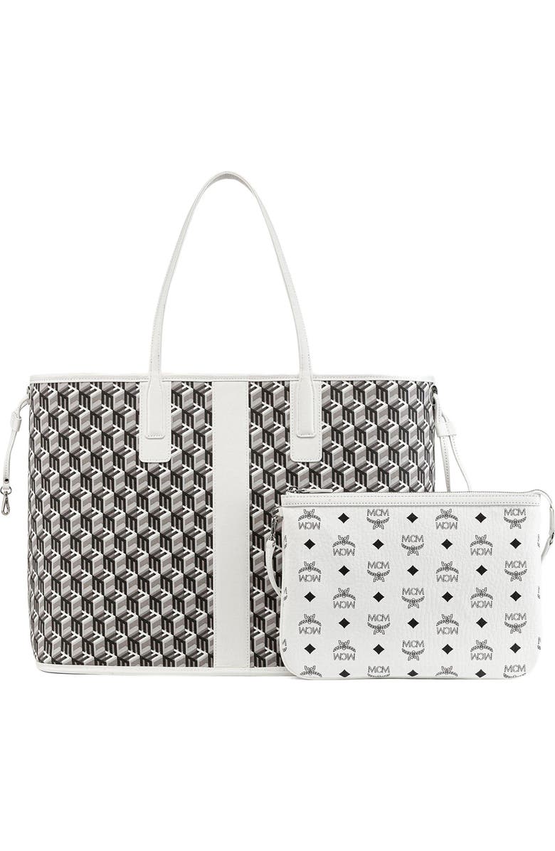 MCM Large Reversible Liz Shopper in Visetos, Alternate, color, White