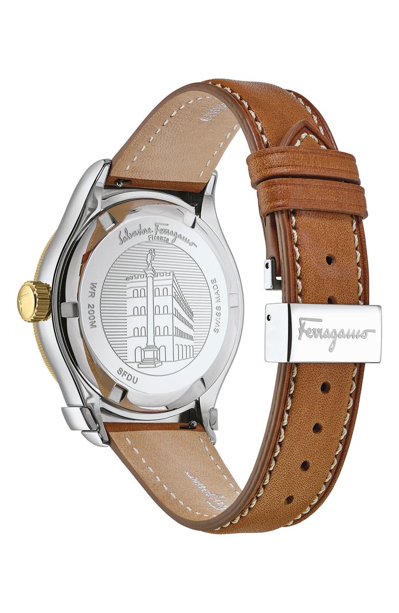 FERRAGAMO Salvatore Ferragamo Sport Leather Strap Watch, 44mm, Alternate, color, 