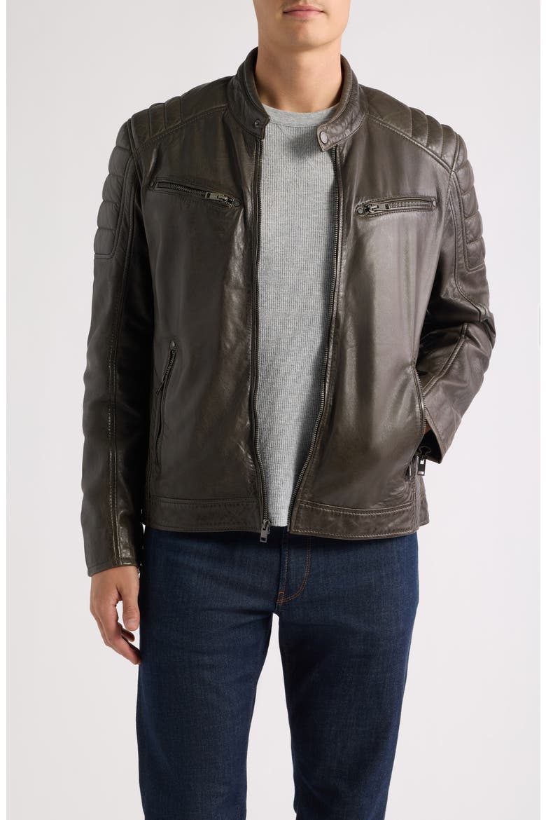 Derry Leather Jacket, Main, color, DARK OLIVE