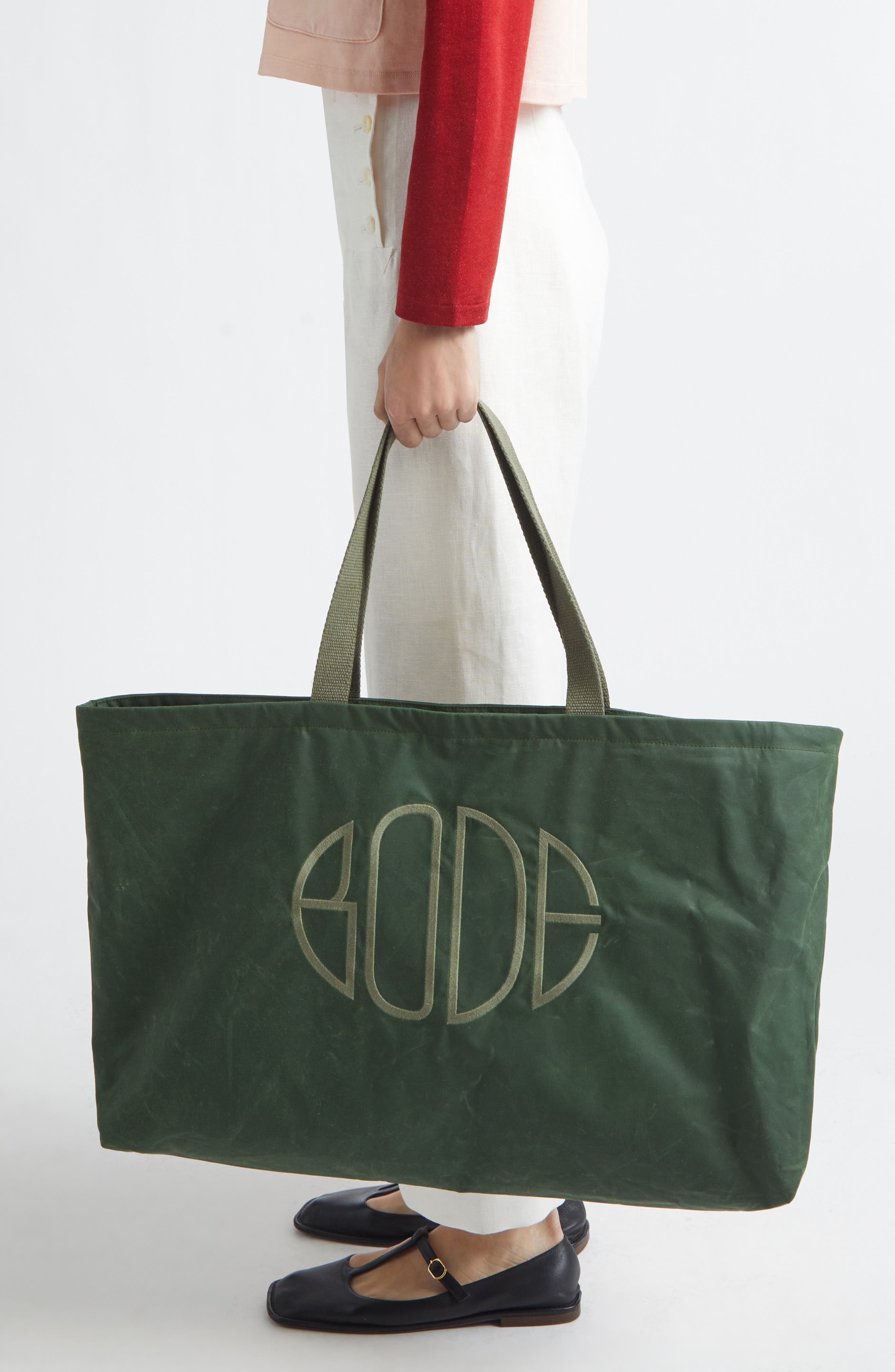 Bode Waxed Cotton Zip Tote, Alternate, color, Green