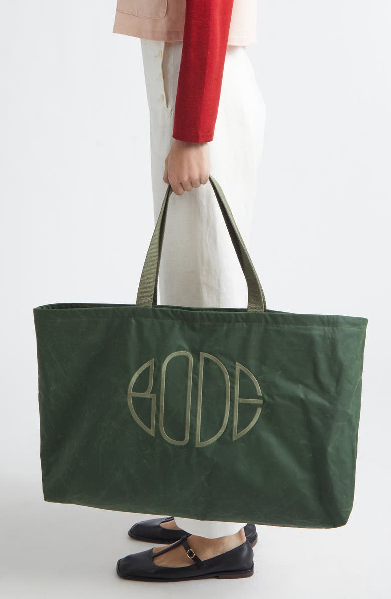 Bode Waxed Cotton Zip Tote, Alternate, color, Green