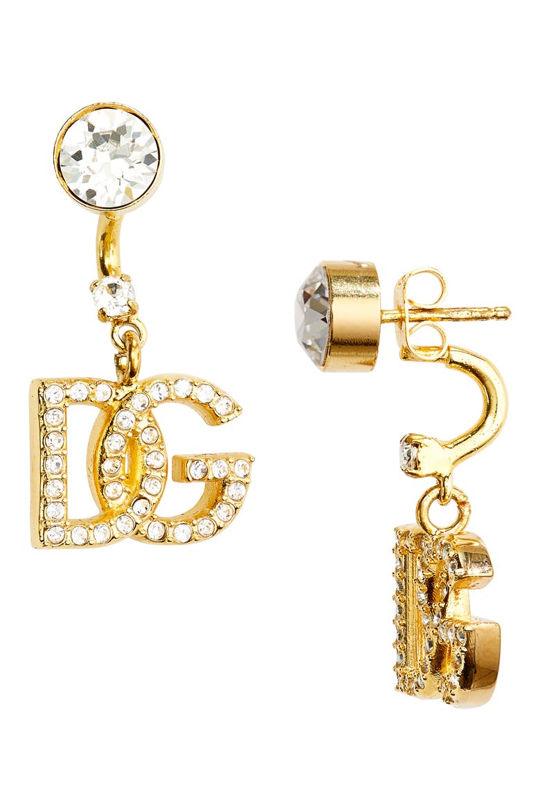 DG Crystal Logo Drop Back Earrings, Main, color, ORO