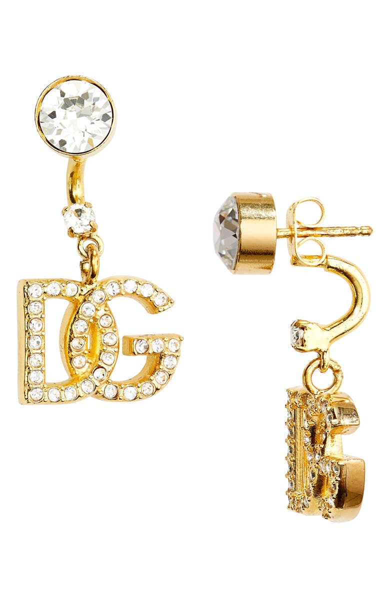 Dolce&Gabbana DG Crystal Logo Drop Back Earrings, Main, color, Oro