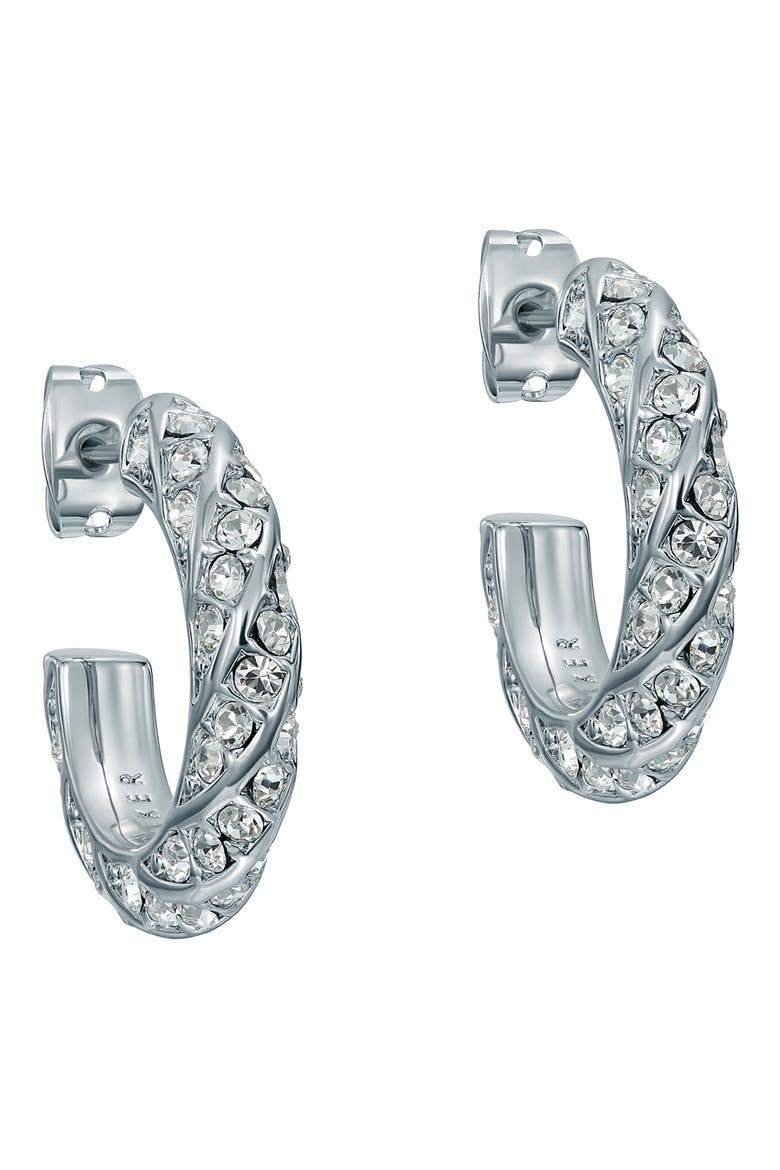 Toni Crystal Twist Hoop Earrings, Main, color, SILVER TONE CLEAR CRYSTAL