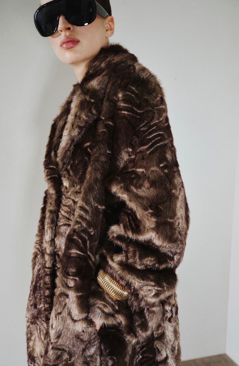 MANGO Textured Faux Fur Coat, Alternate, color, 