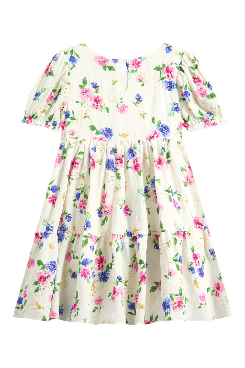 Kids' Puff Sleeve Burnout Chiffon Tiered Party Dress, Alternate, color, IVORY
