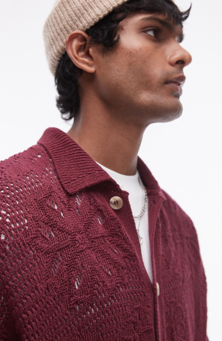 Topman Oversize Floral Jacquard Cotton Pointelle Cardigan, Alternate, color, 