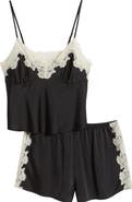 Open Edit Lace Trim Satin Short Pajamas