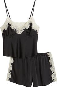 Open Edit Lace Trim Satin Short Pajamas