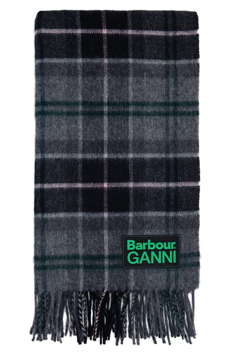 Barbour x Ganni Plaid Wool Scarf, Alternate, color, Winter Tartan
