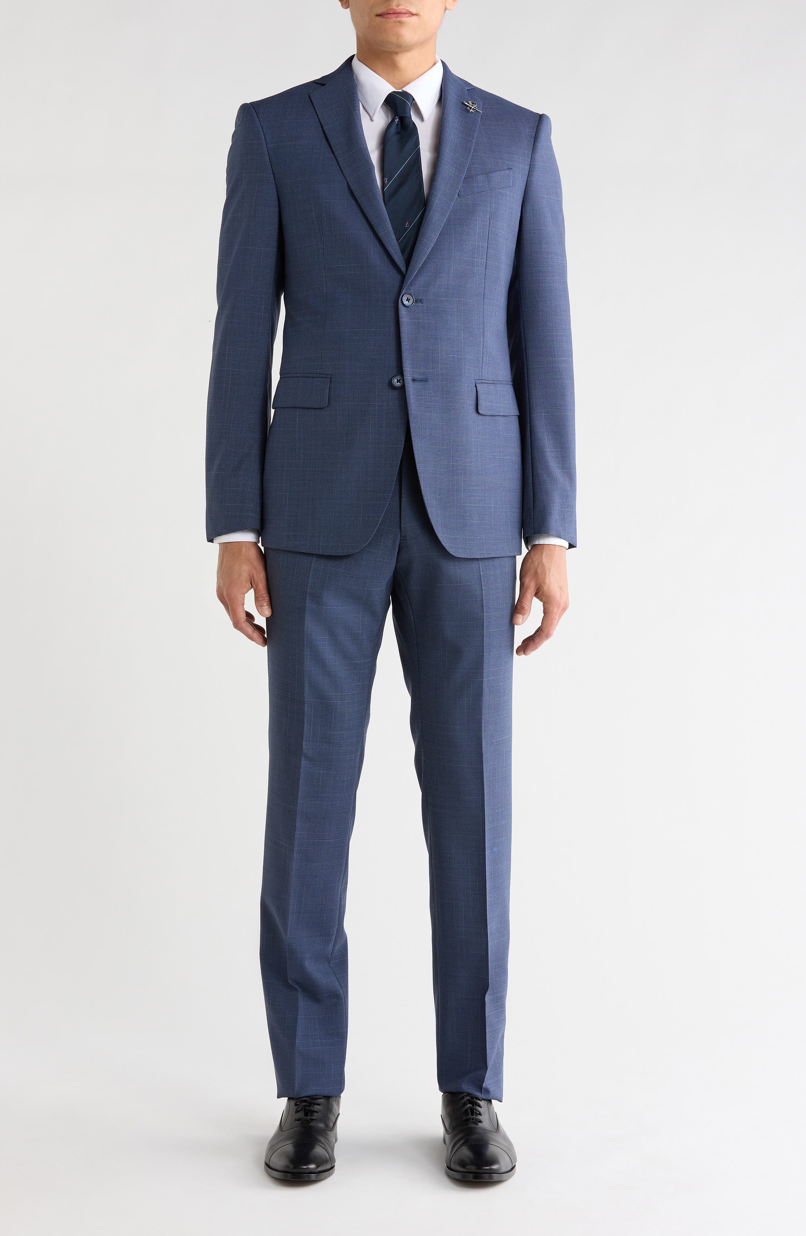 Solid Neat Wool Blend Two Button Suit