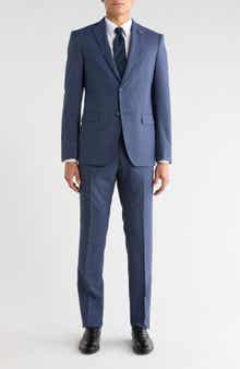 Solid Neat Wool Blend Two Button Suit