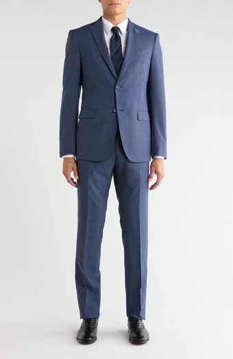 Solid Neat Wool Blend Two Button Suit