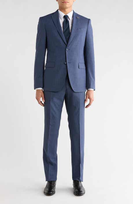 Solid Neat Wool Blend Two Button Suit