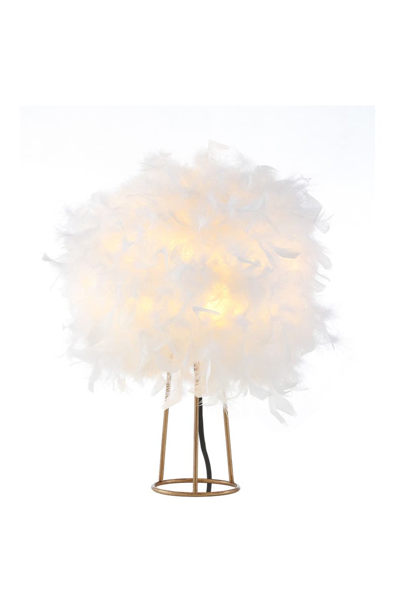 JONATHAN Y Stork Feather Metal LED Table Lamp, Main, color, White/Gold