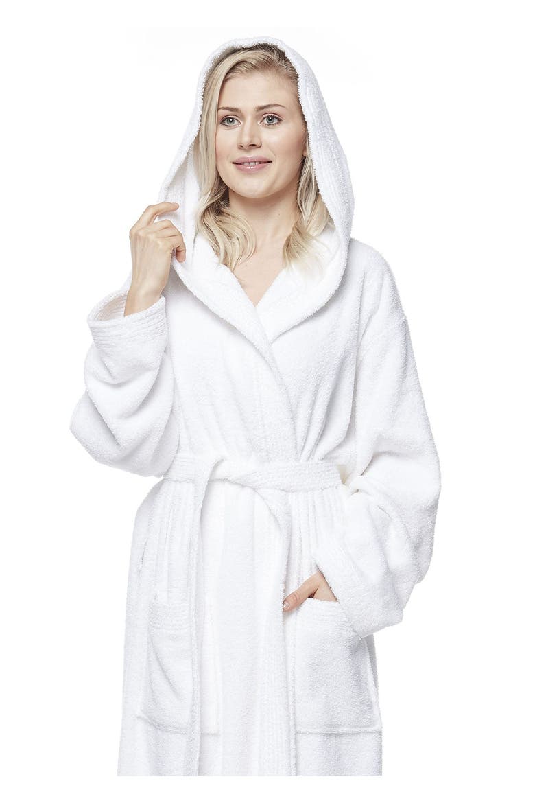 Pacifica Women's Cotton Full Length Hooded Bathrobe, Alternate, color, White