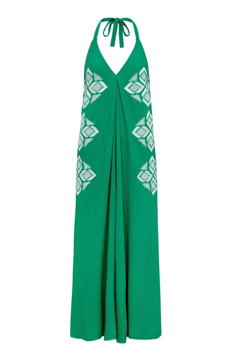 Halter Neck Embroidered Maxi Dress, Alternate, color, Green