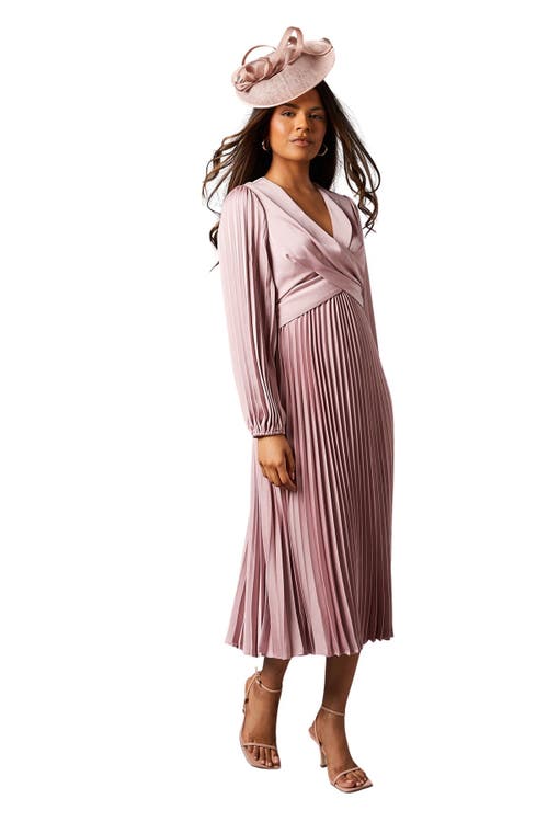 Coast Petite Pleat Skirt Midi Dress In Pink