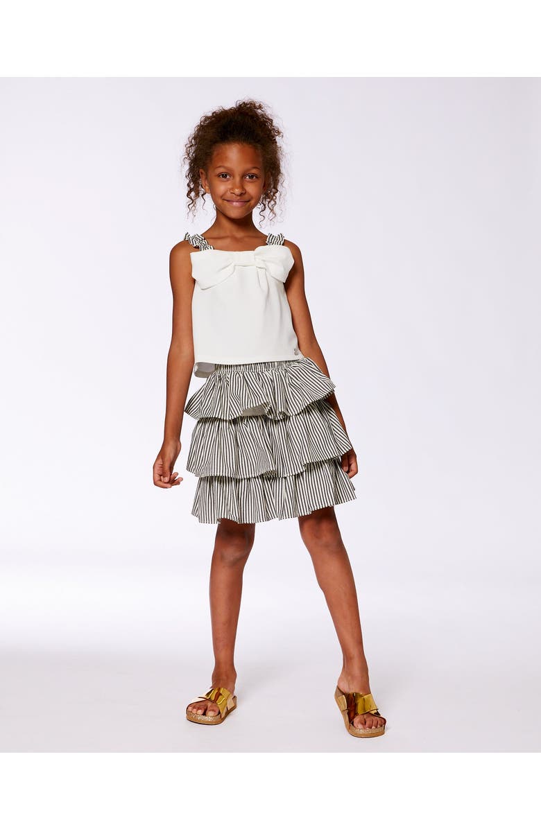 Deux par Deux Little Girl's Bow Top And Ruffled Skirt Set White And Black Striped, Alternate, color, 
