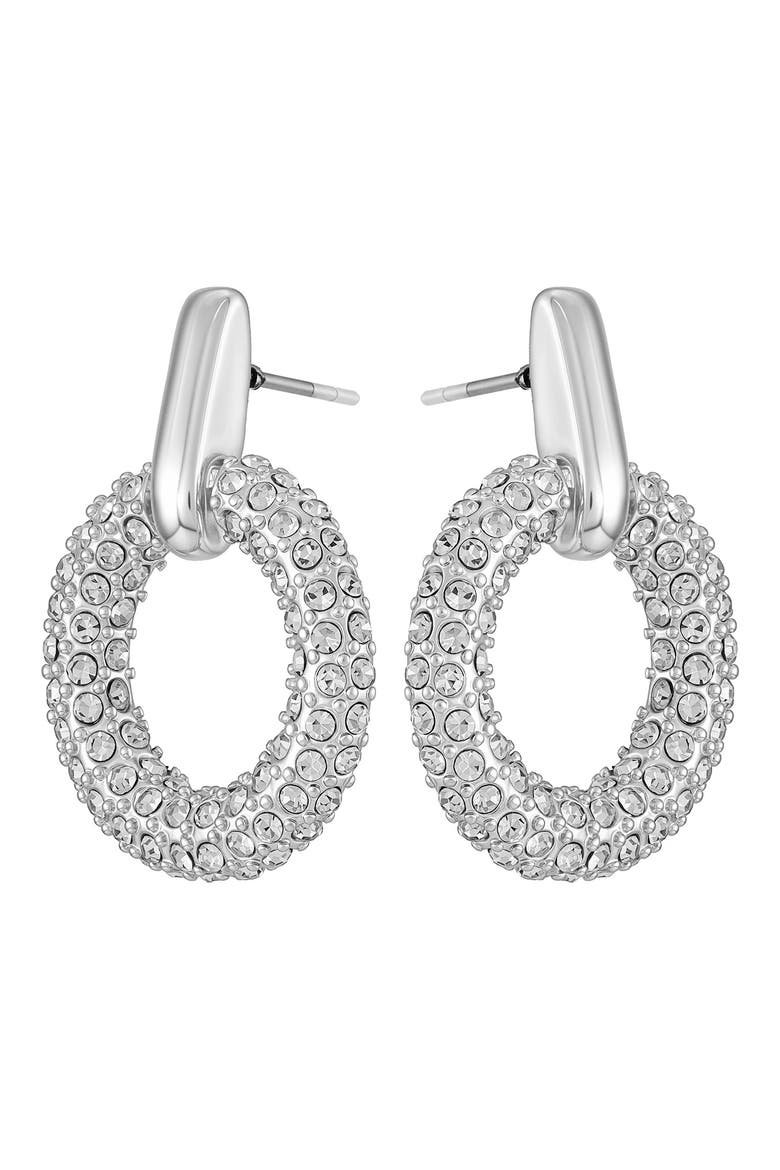 Pavè Hoop Drop Earrings, Alternate, color, SILVER TONE