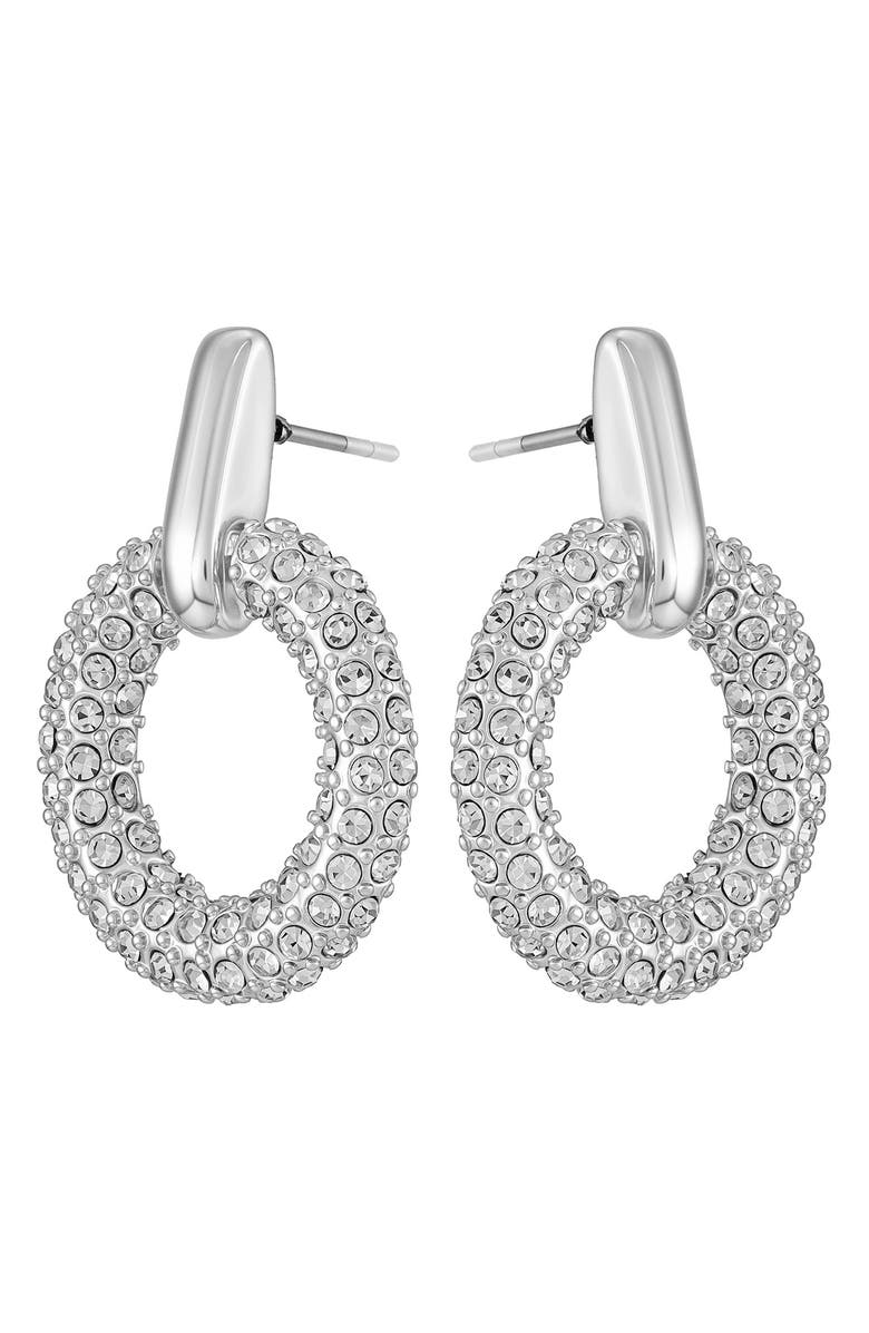 Vince Camuto Pavè Hoop Drop Earrings, Alternate, color, Silver Tone