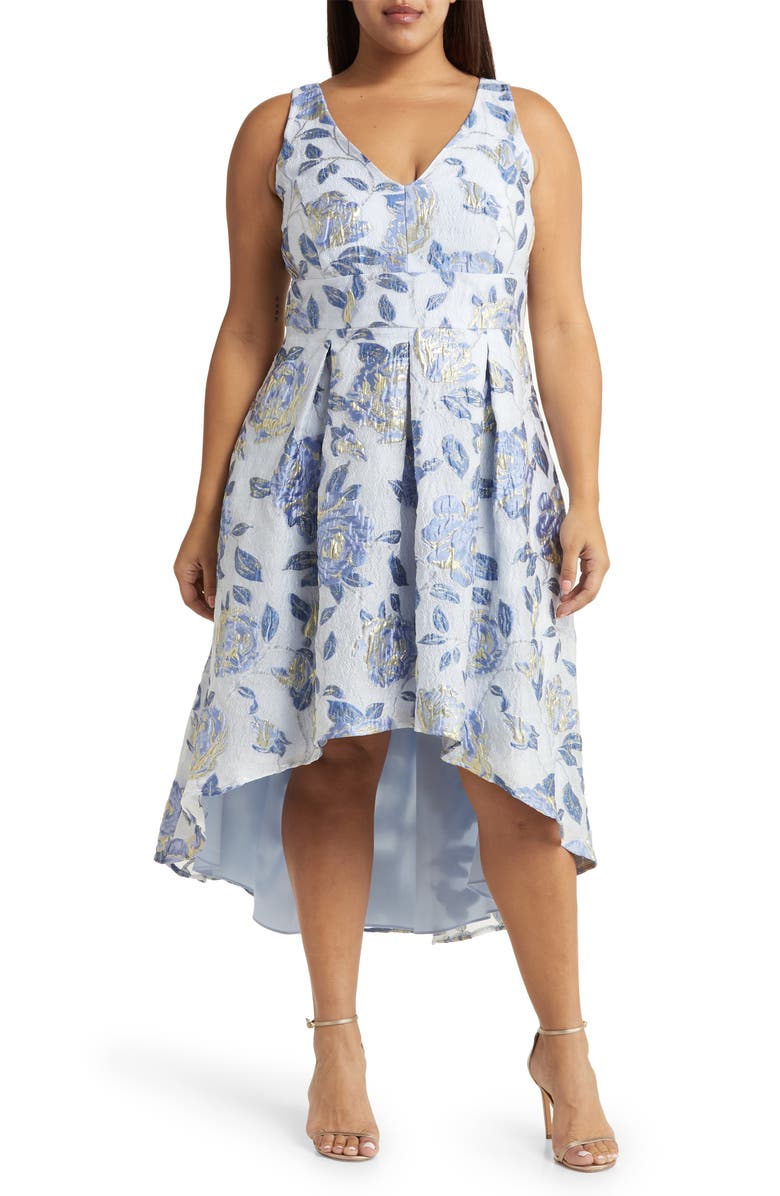 Eliza J Floral Jacquard High-Low Cocktail Dress | Nordstrom