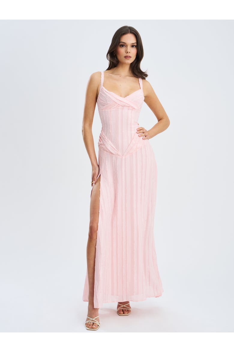 Mallory Stripe Jacquard High Slit Gown, Alternate, color, Baby Pink Stripe