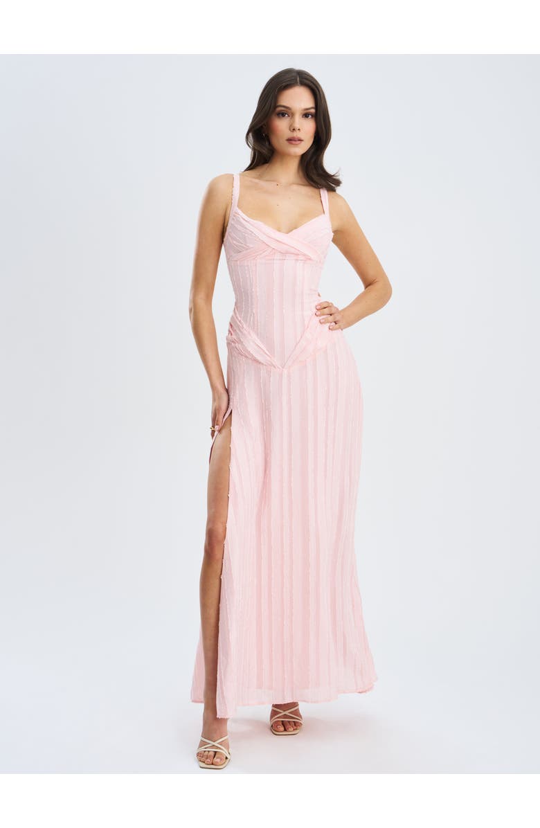 Miss Circle Mallory Stripe Jacquard High Slit Gown, Alternate, color, Baby Pink Stripe