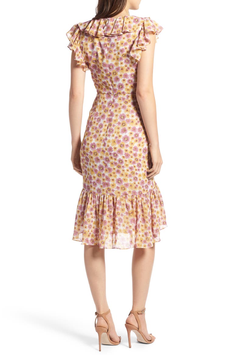 Daphine Midi Dress, Alternate, color, YELLOW WILDFLOWERS