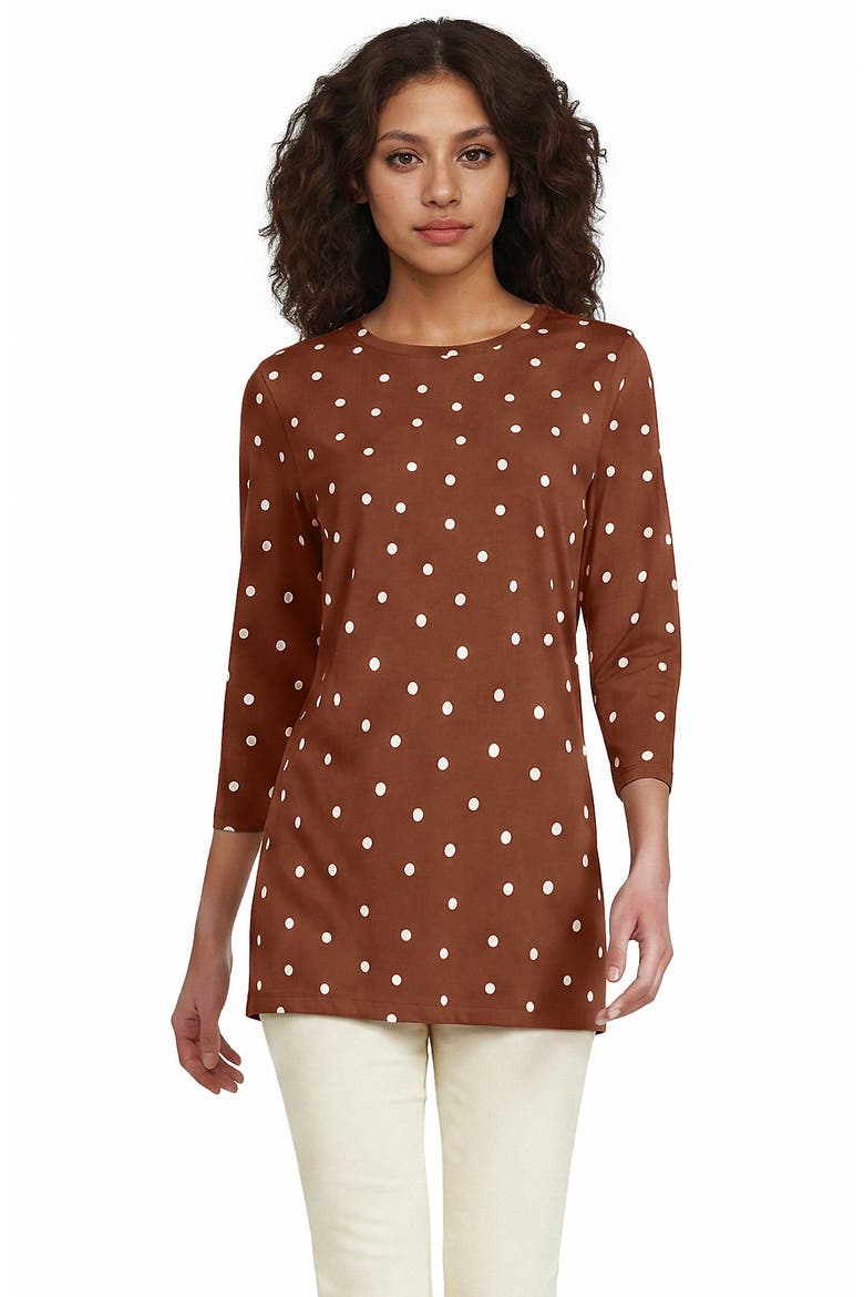 3/4 Sleeve Cotton Supima Tunic, Main, color, Rich Ginger Brown Polka Dot