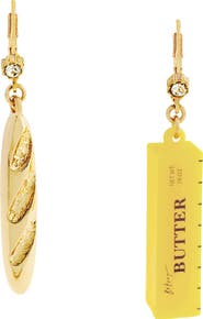 Betsey Johnson Bread 'n Butter Mismatched Leverback Earrings