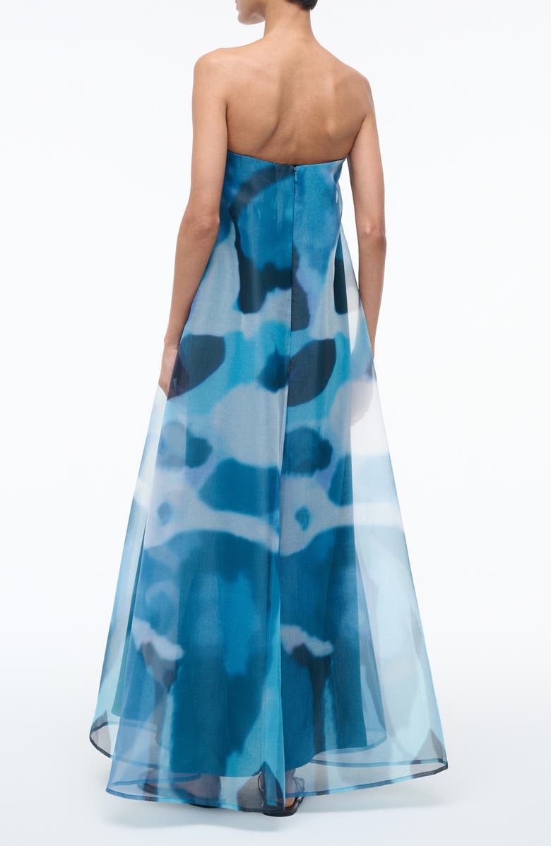 STAUD Allyson Abstract Print Strapless Dress, Alternate, color, Blue Haze