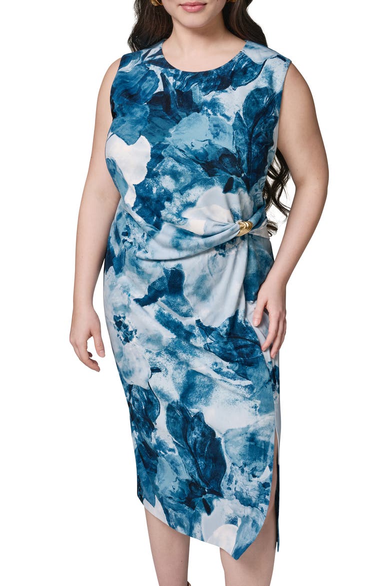 Floral Hardware Detail Midi Dress, Alternate, color, NIGHTFALL MULTI
