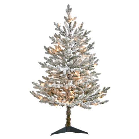 3-ft Flocked Fraser Fir Artificial Christmas Tree with 200 Warm White Lights and 481 Bendable Branches