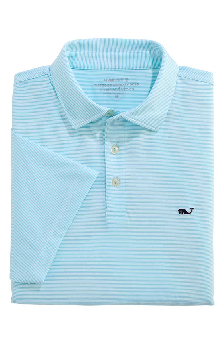 vineyard vines St. Jean Stripe Sankaty Performance Polo, Alternate, color, White Cap/ Turquoise