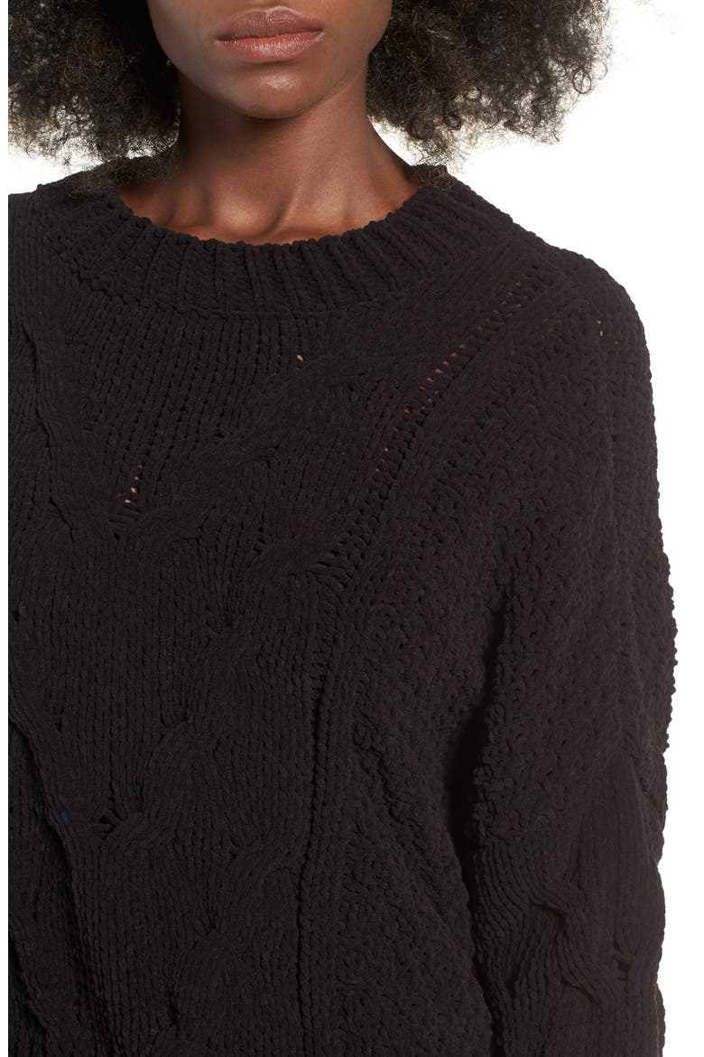 Boxy Cable Knit Sweater, Alternate, color, BLACK