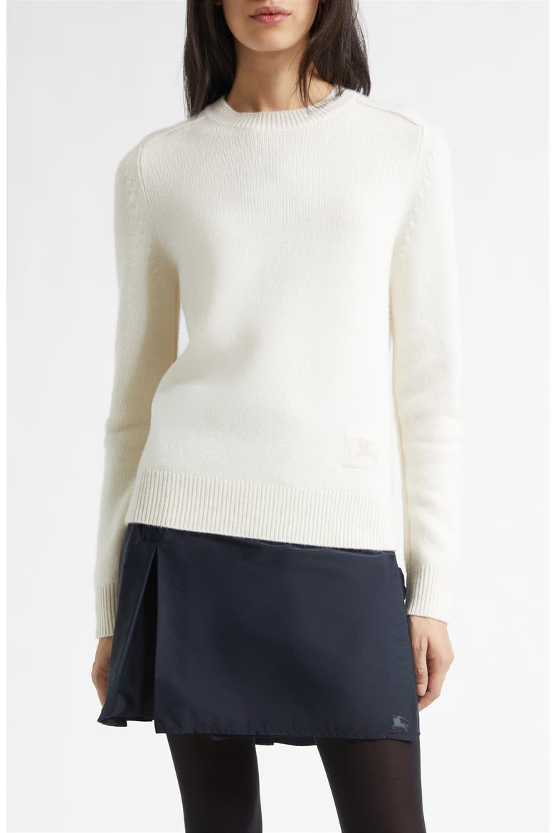 Constance Equestrian Knight Design Stretch Cashmere Crewneck Sweater, Main, color, CERAMIC WHITE