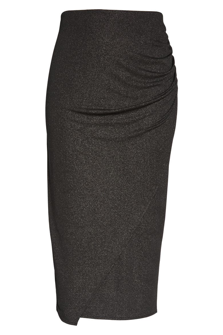 Draped Sparkle Midi Skirt, Alternate, color, BLACK