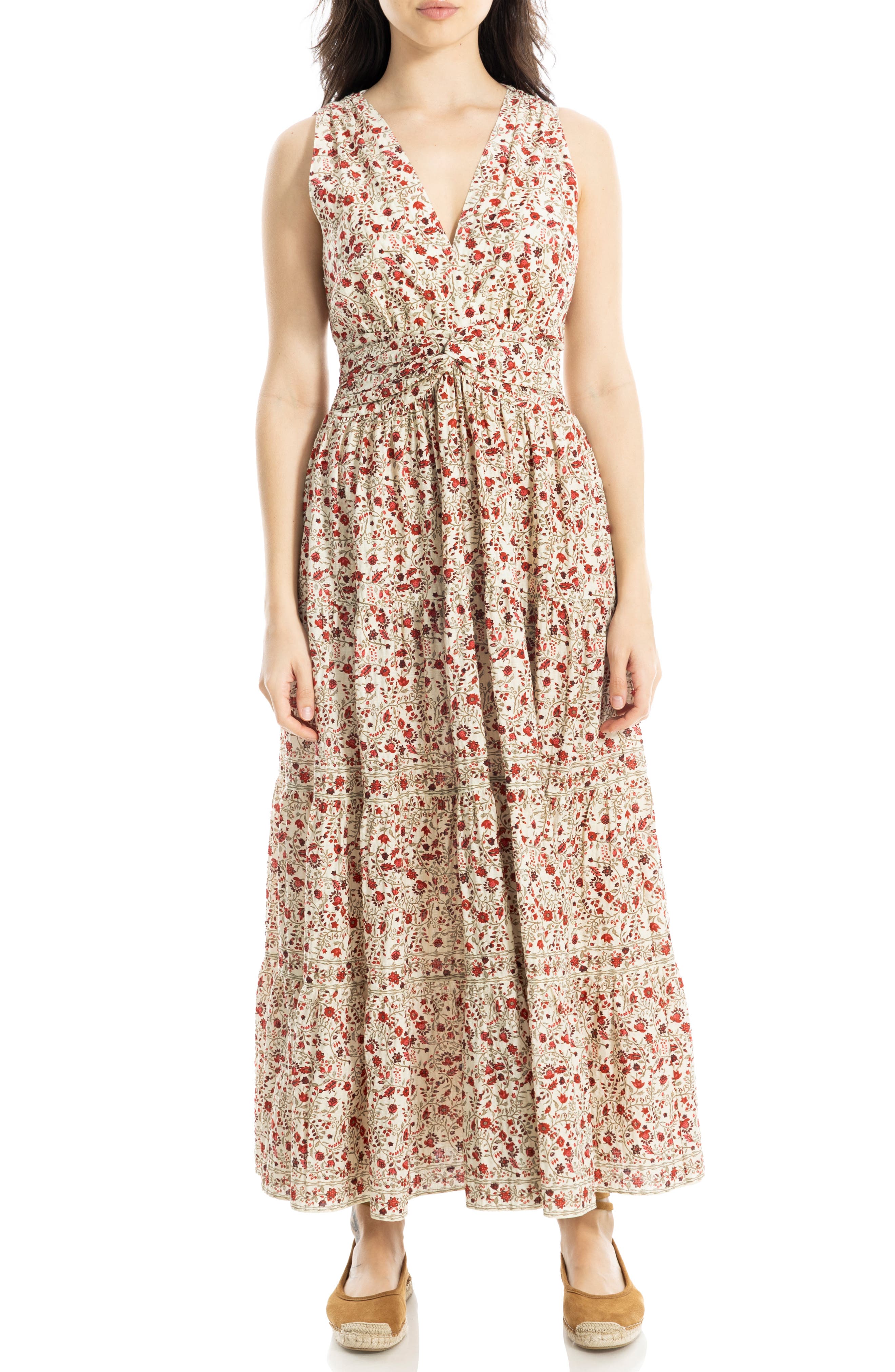 MAX STUDIO Floral Sleeveless Twist Front Cotton Blend Maxi Dress