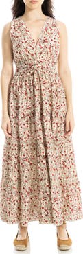 MAX STUDIO Floral Sleeveless Twist Front Cotton Blend Maxi Dress