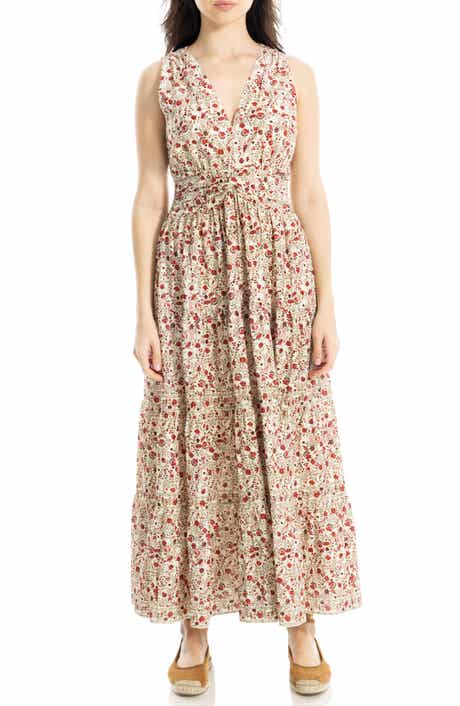 MAX STUDIO Floral Sleeveless Twist Front Cotton Blend Maxi Dress