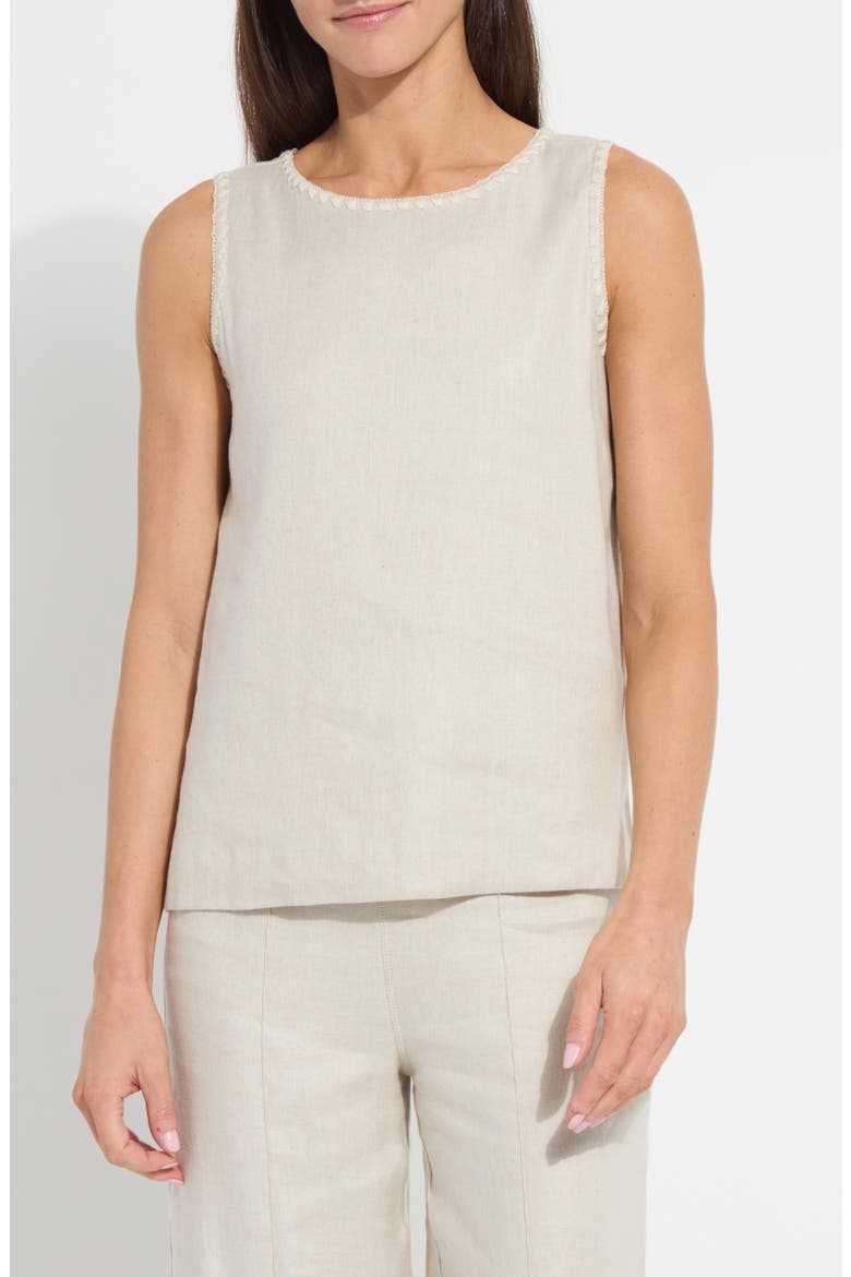 Gabriela Embroidered Detail Linen Blend Tank, Main, color, FLAX LINEN