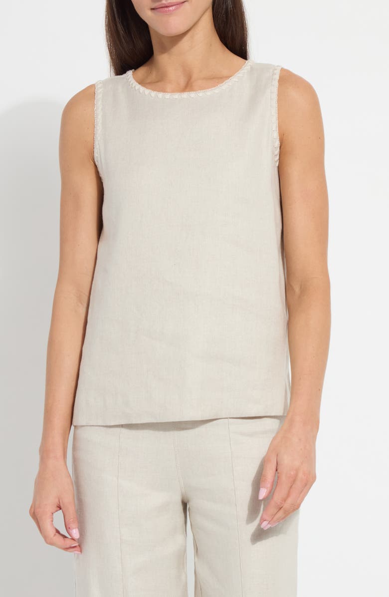 Lysse Gabriela Embroidered Detail Linen Blend Tank, Main, color, Flax Linen